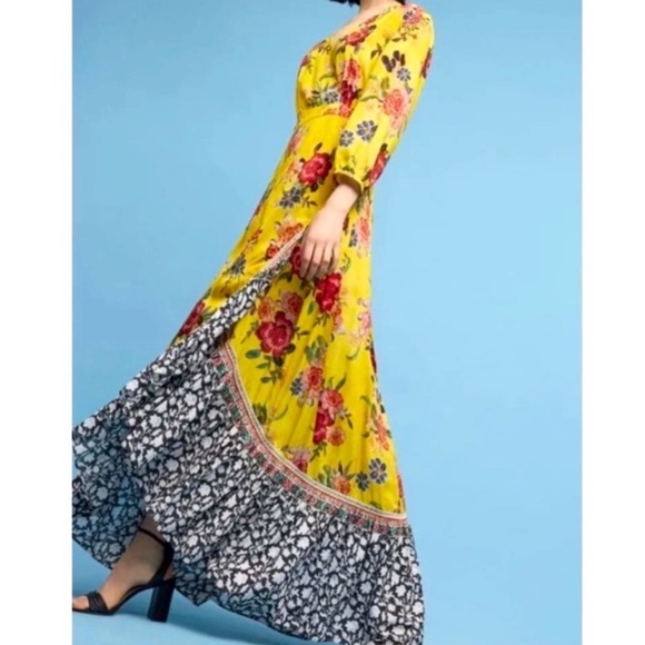 Farm Rio Sunlit Yellow Floral Long Sleeve Wrap Maxi Dress - Picture 1 of 9